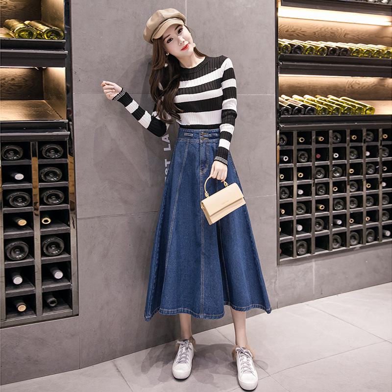2025 Spring/Fall Detachable Straps Denim A-line Midi Skirt