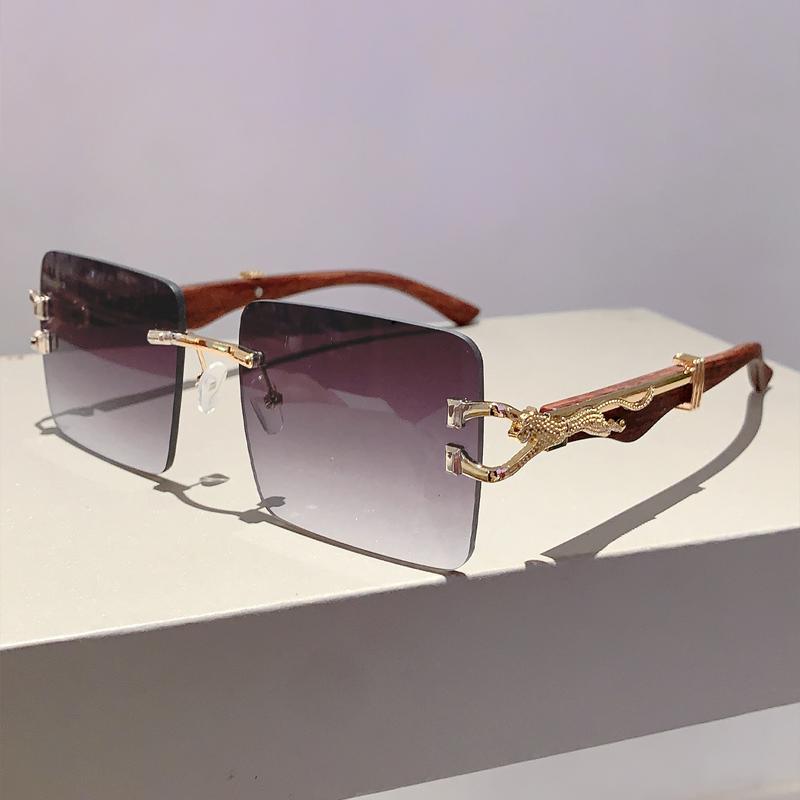 Rimless Square Sunglasses New Gradient Colorful Ocean Lenses Men Eyewear Oversized Vintage Brand Design Women Shades