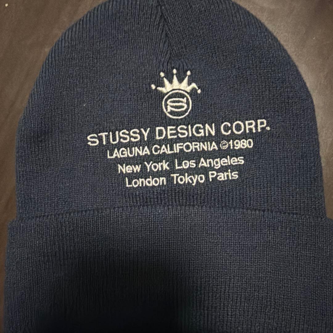 Used STUSSY Embroidered Logo Knit Hat Navy