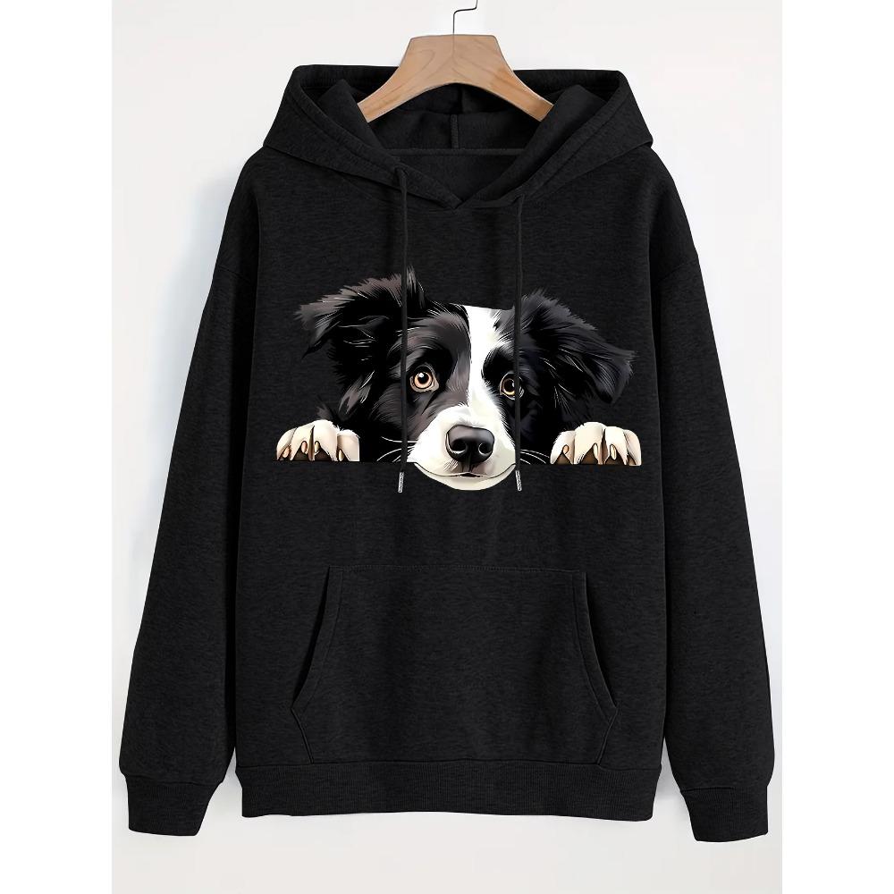 

Осень и зима 2025 Женская толстовка с капюшоном и принтом щенка бордер-колли, повседневный пуловер на четыре сезона для ежедневной носки и с питомцем L