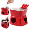 Ceramic Chocolate Fondue Pot Heart Shaped Mini Fondue Pot Set 320ML Cheese & Chocolate Fondue Pot for Parties Cozy Nights Gifts