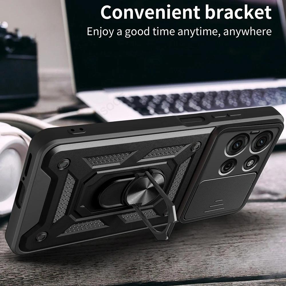 Military Magnetic 360°Rotate Bracket Armor Case For Motorola Moto G75 G85 G55 G35 G56 G86 Anti-Drop Slide Camera Protector Cover