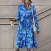 New Women's Long Sleeve Lapel Printed Shirt Dress