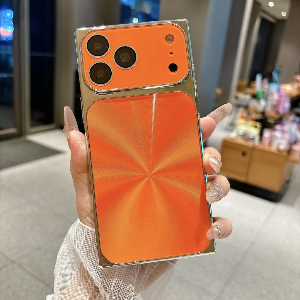 Straight Edge Aurora CD Texture Phone Case For iPhone 17 16 15 14 13 Pro Max Plus Glass Lens Protect Glossy Plating Soft Cover