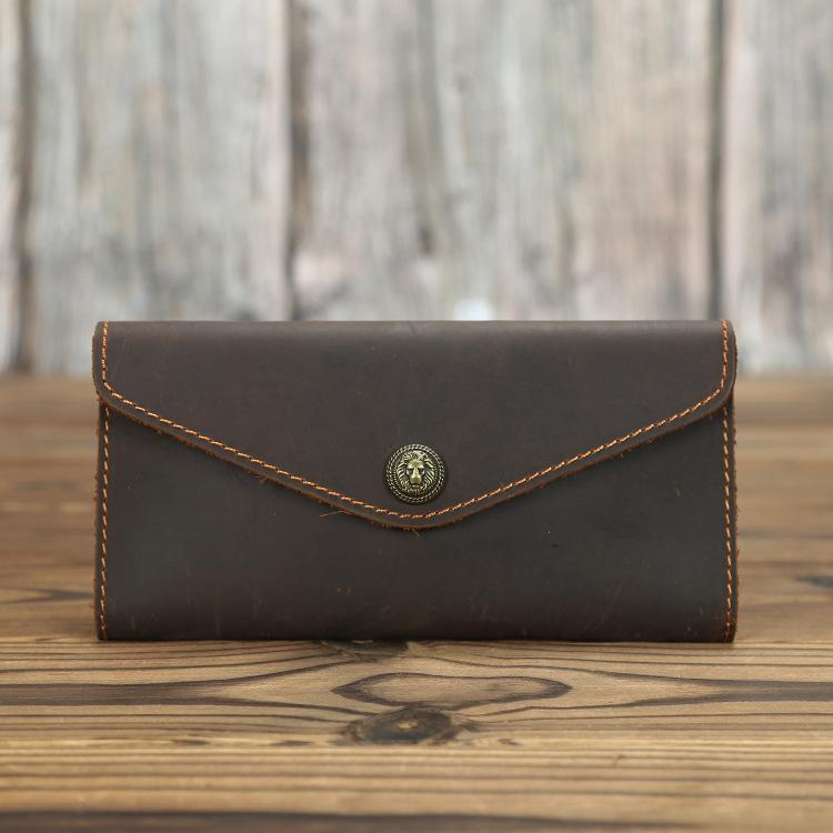 

Новый кожаный кошелек-конверт Crazy Horse для мужчин и женщин, сумка для мобильного телефона из коровьей кожи, длинный ретро-кошелек-книжка, простой клатч 14cm*3cm*16cm