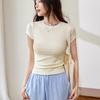 Combed Pure Cotton T-shirt for Women, Color-blocking Short-sleeved, Slimming, Versatile, Round-neck Base Layer Top