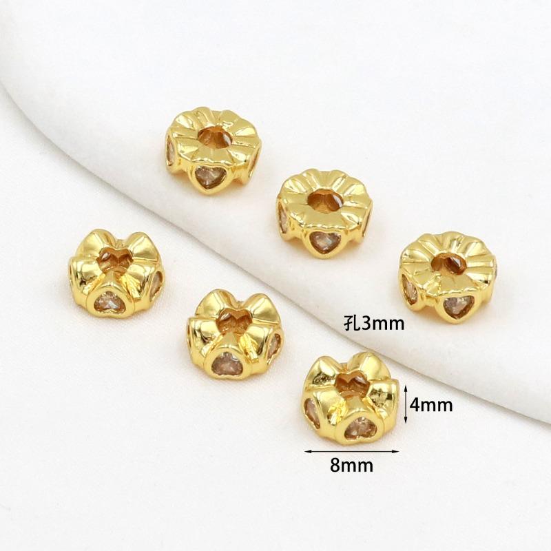 Farbechtheit k Echtgold mikro-eingefasster Zirkon Fassperlen Straße durchbohrt kleine Taille Kristallarmband DIY Perlenabstandshalter mit Perlen C