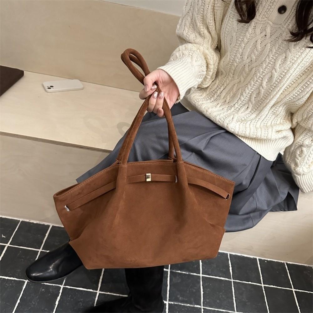 Matte Finish Underarm Bag Large Capacity Vintage Velvet Tote Bag Inner Pocket Suede Material Shoulder Bag Casual Commuting
