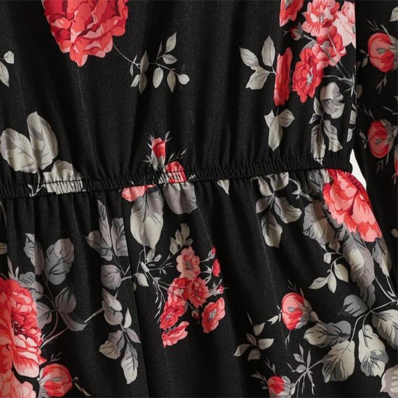 Spring Summer Fashion Floral Printed Full Sleeve O-neck Casual Dress Women Bohemian Party Long Dress Maxi Dresses