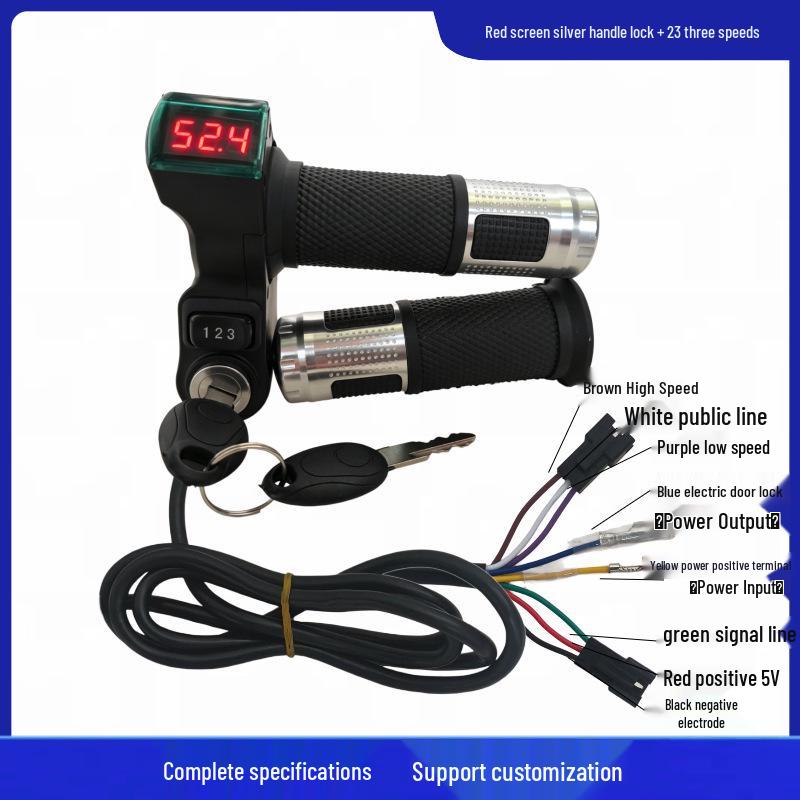Red Screen Lock + 23-Speed Voltage Display Electric Bike Throttle Grip