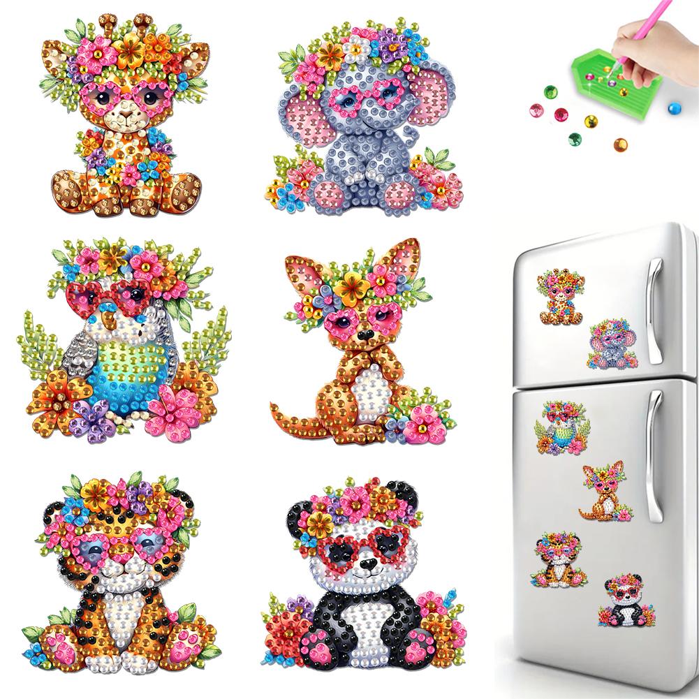 6Pcs Acrylic DIY Diamond Art Refrigerator Magnet Diamond Painting Fridge Magnets Crystal Sparkling Diamond Magnets Set