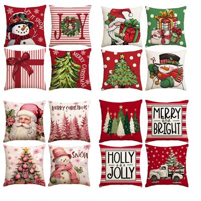 1 \ 4pcs Christmas Pillow Cover Snowman, Elderly, Printed Pattern Cushion Cover, Suitable for Room Living Room, (No Pillow Core)