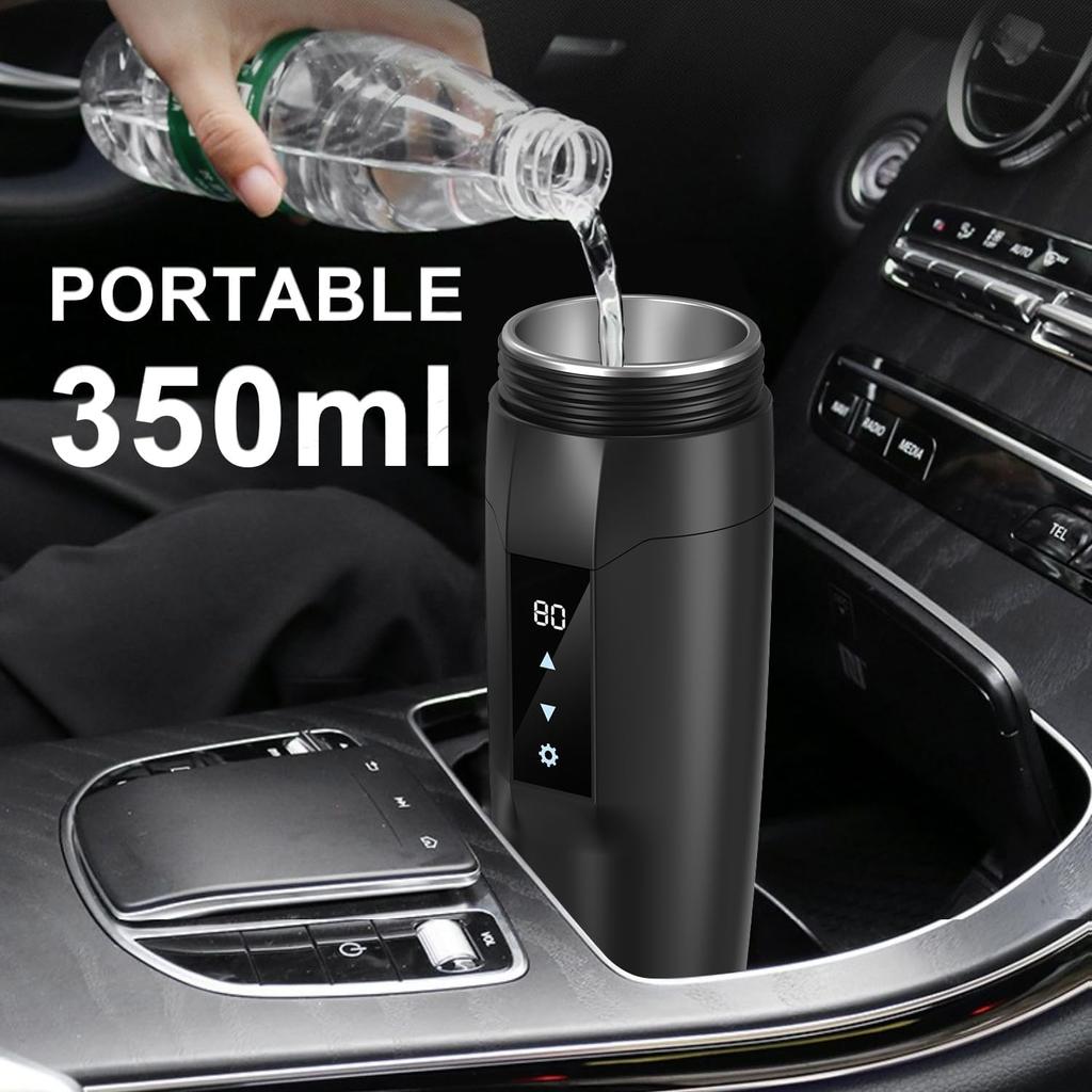 Portable Car Heating Cup, 350 ml Travel Electric Kettle, 304 Stainless Steel Liner Car Heated Mug, 40~100℃ Adjustable, 12V 80W Fast Boiling Bottle,