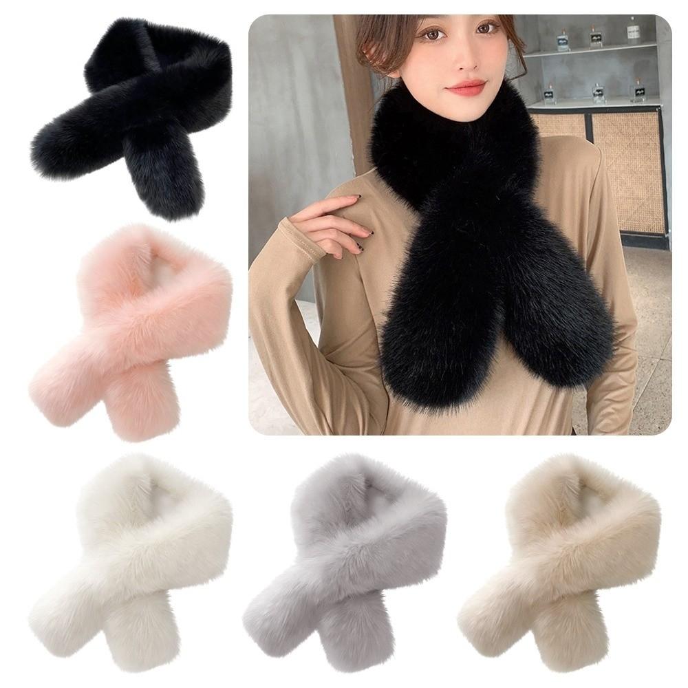 Versatile Faux Fox Rabbit Fur Collar Scarf Solid Color Neck Warmers Cozy Faux Fur Scarf  For Women
