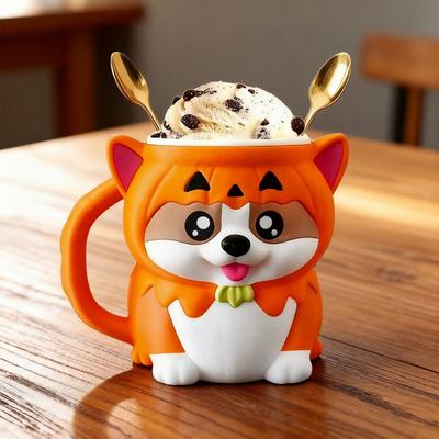 Yousheng Corgi Ice Cream Pint Holder with Pumpkin Hoodie Insulated Sleeves Cover Cooler Adorable Dog-Themed Ice Cream Pint Containers for Beer Soda