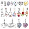 Romantic 925 Silver Heart-to-Heart Love Key Rose Puzzle Charm Fit DIY Bracelet Necklace Valentine's Day Gifts