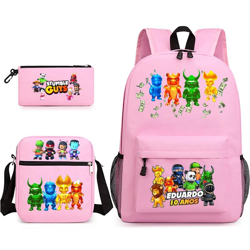 Large Capacity Schoolbag with Shoulder Strap; Student Three-piece Pencil Case Set