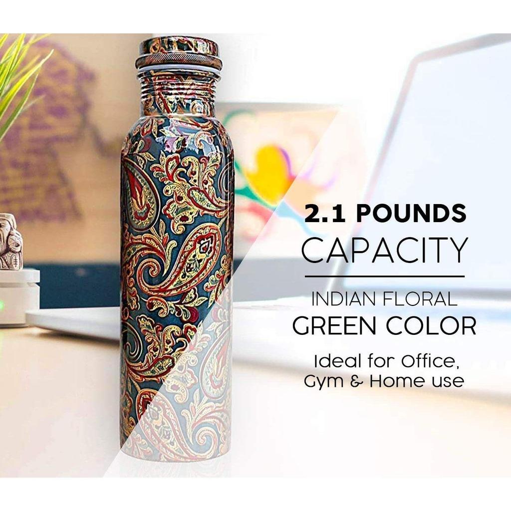 Láhev na vodu s pokročilou ochranou proti úniku a méně kloubů, zdravotními přínosy ajurvédy a jógy. (1000 ml, 1 jednotka) S lakovým nátěrem (Balení po 1)