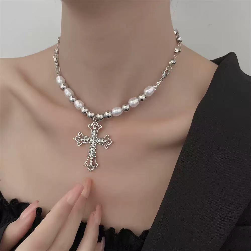 Gothic Rhinestone Clavicle Necklace: Retro Cross Sweater Chain