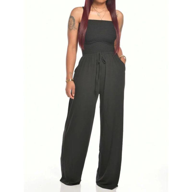 Flat Shoulder Wrap Chest Wide Leg Jumpsuit Square Shoulder