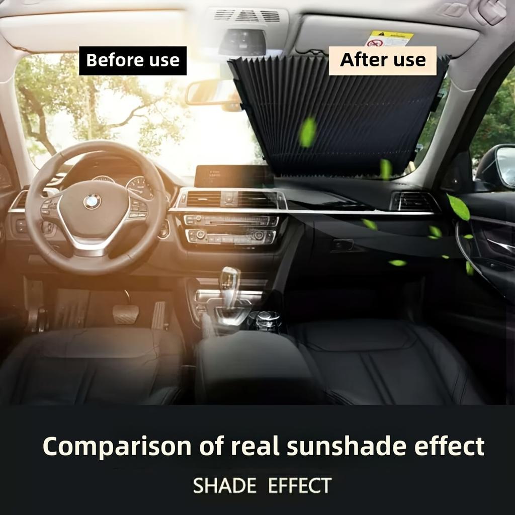 Car Windshield Sun Shade, Retractable Sun Shade, Easy To Install Use - Blocks 99% UV Ray Heat Insulation To Keeps Your Vehicle Cool