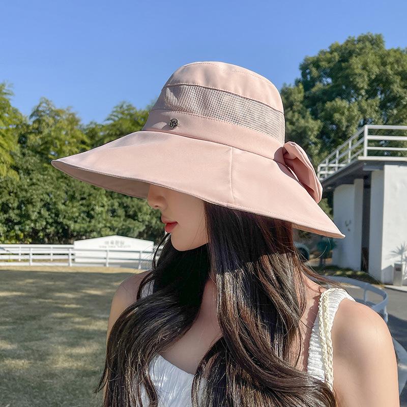 Sunscreen Bucket Hat Women's Summer Outdoor Outing Eaves Breathable Bow Sun Hat UV-proof Mountaineering Basin Hat