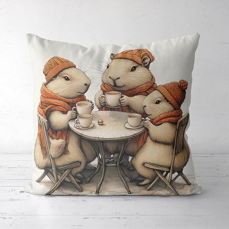 Capybara Cushions with Festive and Cute Designs Square polyester pillowcase, modern sofa decorative cushion cover