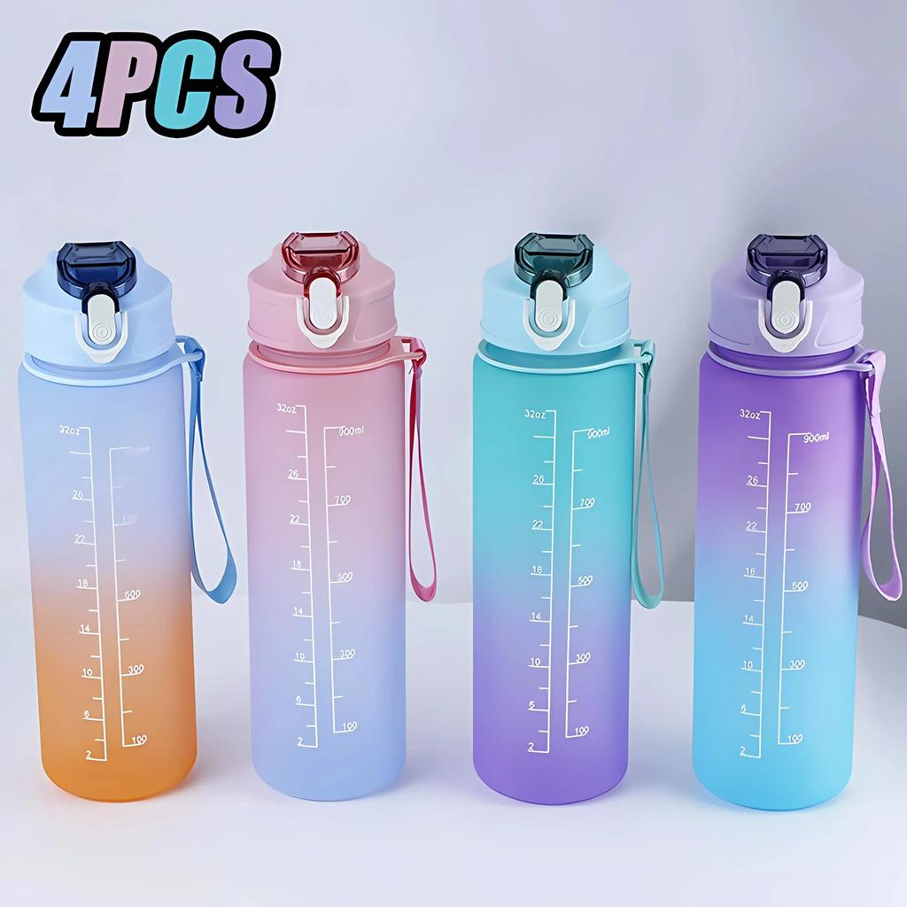 750ml Sports Water Bottle High Temperature Resistant Graduated Straw Cup Rainbow Frosted Progressive Color Water Cup Plastic Cup