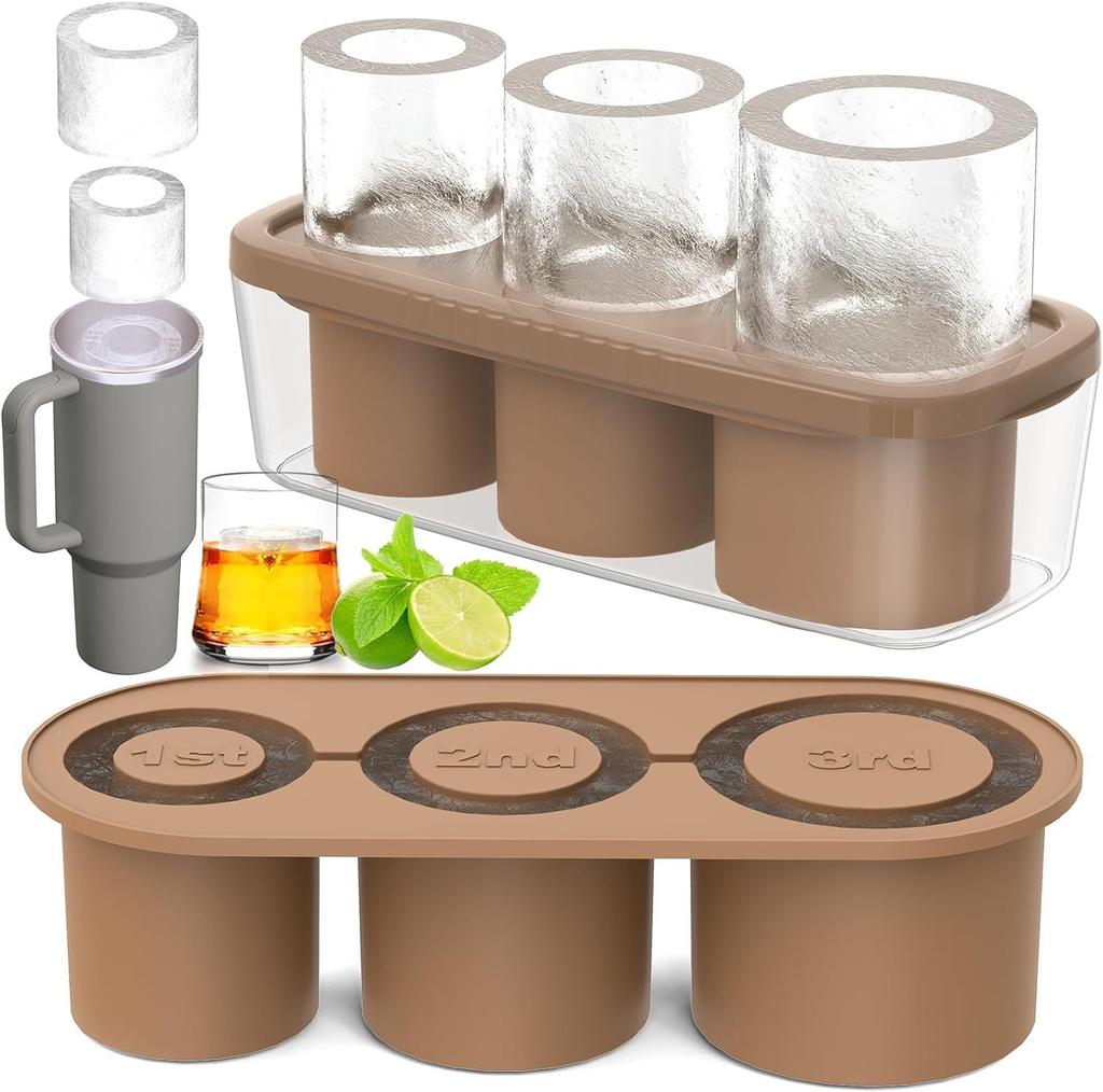 3-Grid Ice Cube Tray For Stanley 30/40 Oz Tumbler Cups Reusable Cylinder Silicone Ice Cube Molds With Lid For Drink Juice Coffee