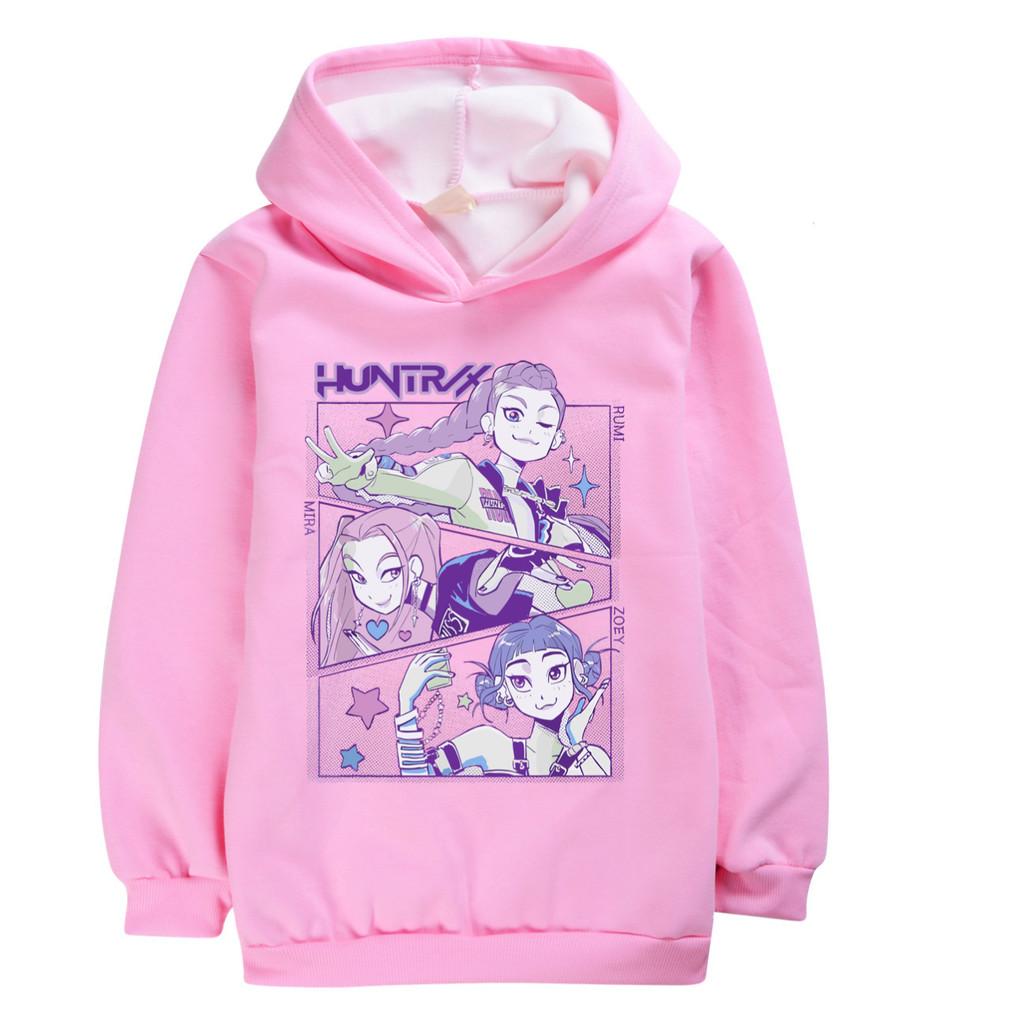 4810 Anime Cartoon Print Girls Kpop Rumi Zoey Mira Long Sleeves Velvet Warm Winter Hoodie