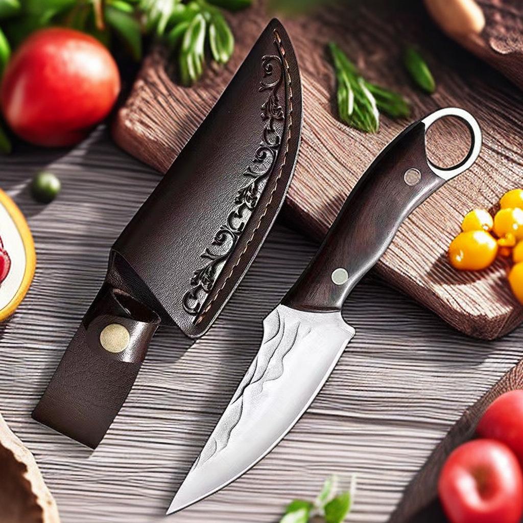 

Кованый вручную мясницкий нож с круглой ручкой из цельного дереваОстрый обвалочный ножМногофункциональный кухонный нож Cutelo Churrasco