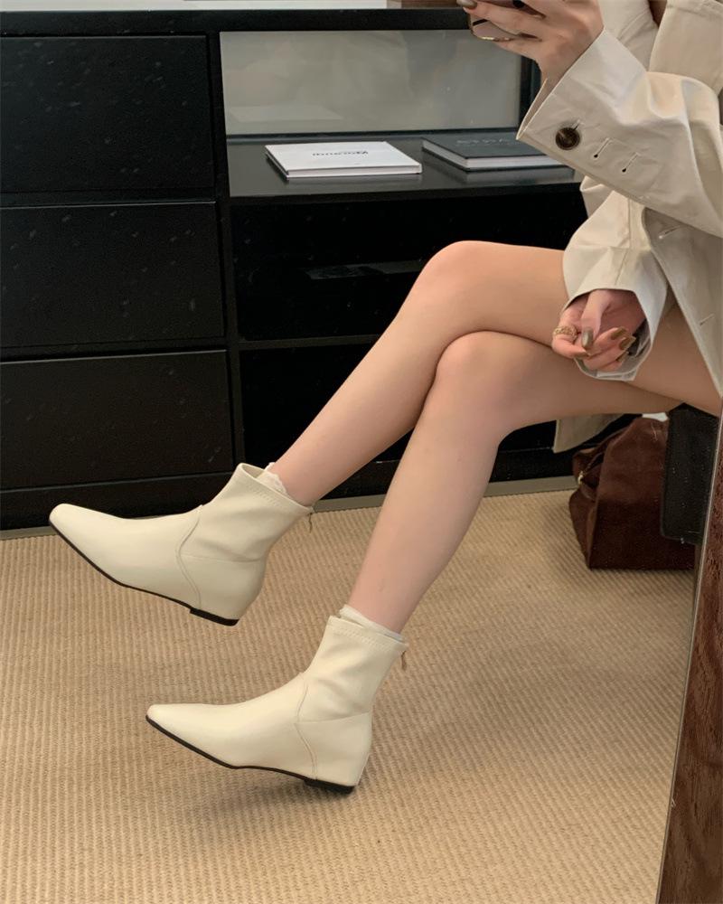 

2025 осень и зима корейская версия внутренняя высота увеличение ретро замшевые тонкие ботильоны ботильоны женские одинарные ботинки Майяр 39 абрикосовый