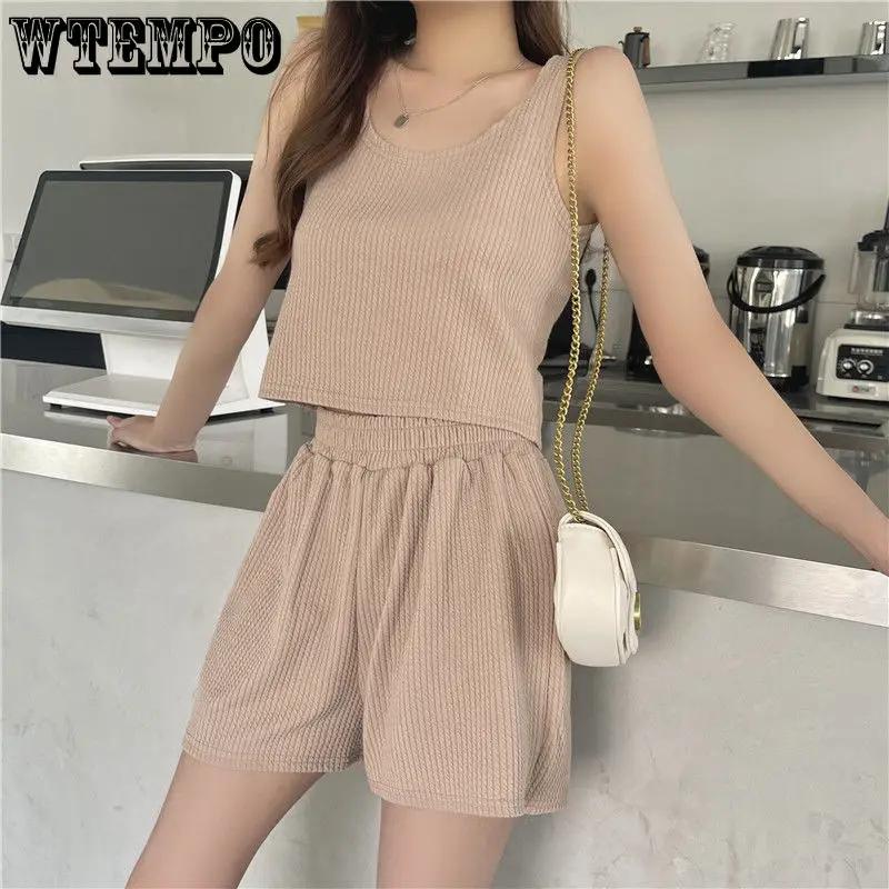 WTEMPO Sleeveless Classic Women's Matching Set Casual Summer Top and Shorts Set for Women Tracksuit Two-piece Suit Female Pajamas Matching Set