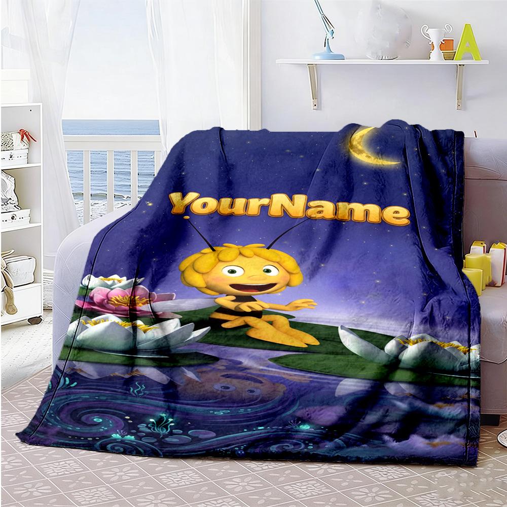 Biene Maja Customize Your Name Blanket Multi-purpose Personalized Blanket Soft & Cozy Versatile for Seaside Sofa Living Room Couch