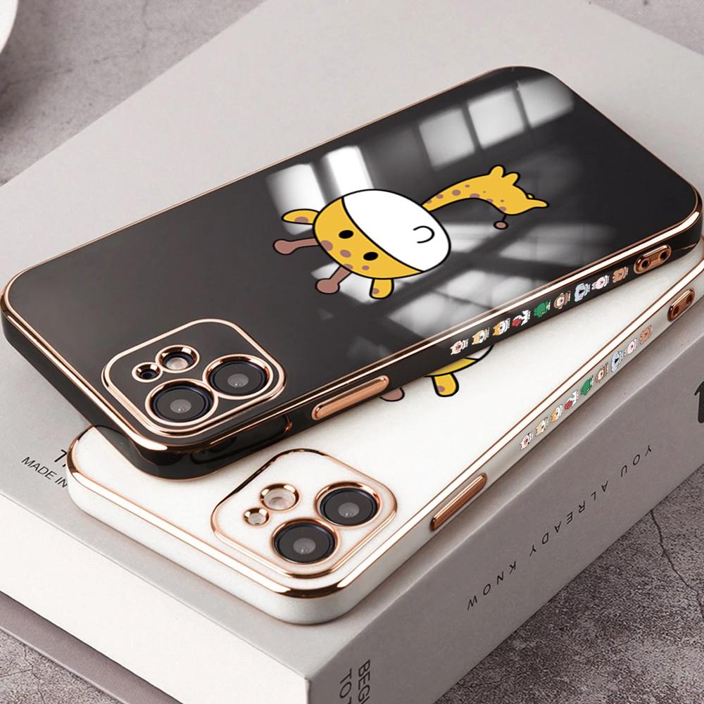 Pouzdro na telefon Cartoon Giraffy Plating pro iPhone 11 13 15 Samsung Galaxy A52 Xiaomi Redmi 12C Note 10 Pro Oneplus měkké obaly na smartphone