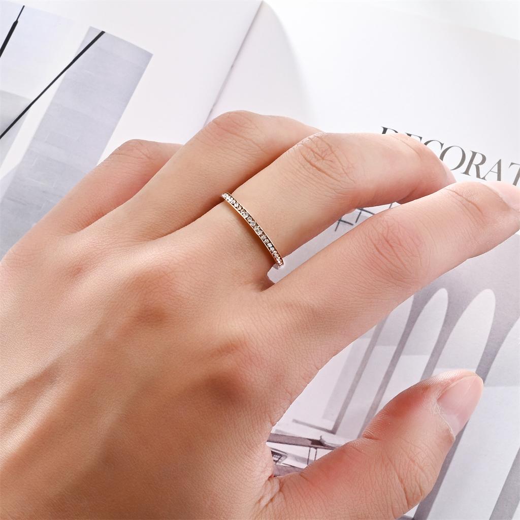 2025 2mm Iced Out Cubic Zirconia Ring Female Gold copper Color Stainless Steel Wedding Rings for Women Fashion Zircon Gift