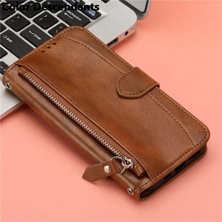 

For Xiaomi Redmi Note 12 Pro Plus 5G Zipper Wallet Leather Case For Redmi Note 12 Turbo 12R 12S 12T 11S 11 E 11T Pro Flip Cover Redmi Note11TProPlus-Case коричневий