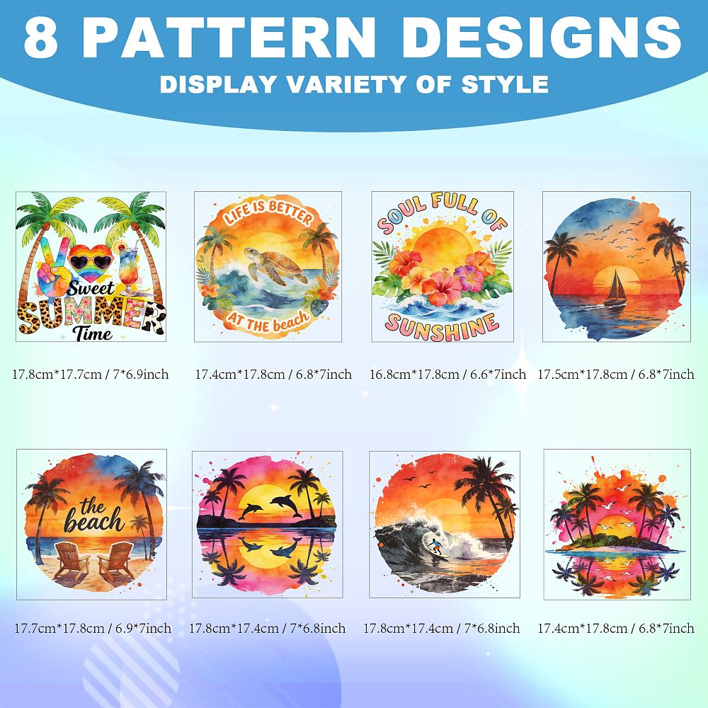 8Pcs 8 Styles Plastic Heat Transfer Film Logo Stickers Set for DIY T-Shirt Mixed Shapes 174~178x168~178mm 1pc/style
