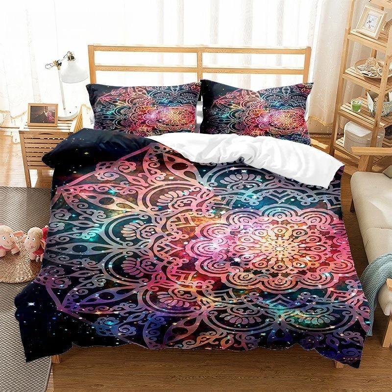 Mandala Flower Duvet Cover Set Bohemian Style Colourful Flowers Comforter Cover King Size For Boys Girls Polyester Bedding Se
