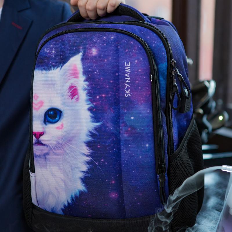Cute Kitty Cat With Butterfly Backpack – Laptop Daypack For School, Travel, Teens & Kids | Blue Design, 11.6x6.9x16.7 Inches - View #8