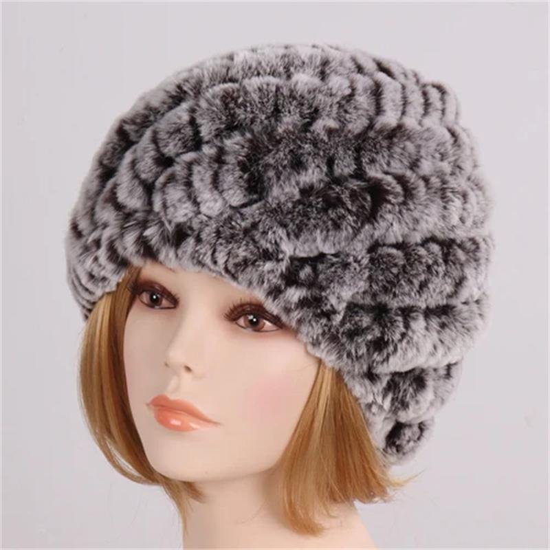Lady Winter 100% Natural Real Rex Rabbit Fur Hat Women Soft Rex Rabbit Fur Cap Warm KnittedHats