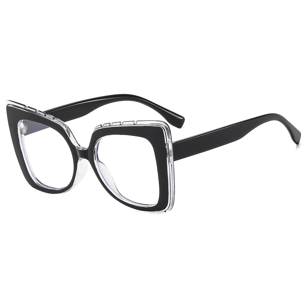 Square large frame cat eye flat mirror anti-blue light ins Internet celebrity street shot glasses frame personalized avant-garde glasses frame lady as pictured