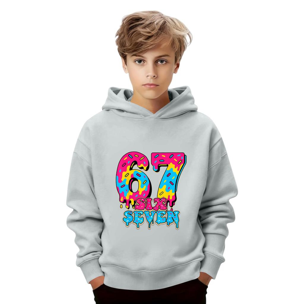 Kids' Long Sleeve Loose Pullover Letter Print Drawstring Hooded Sweatshirt