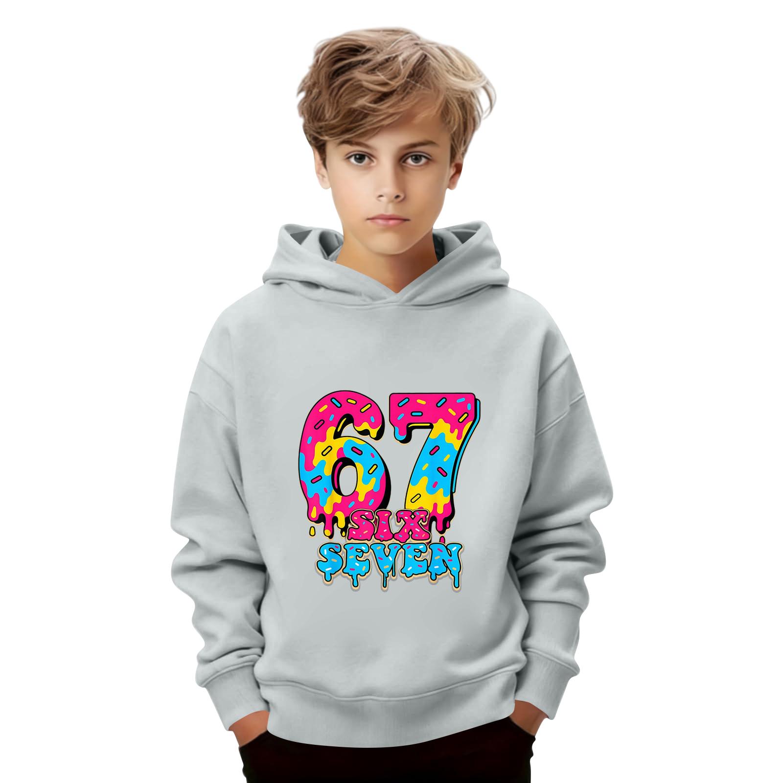 Choose one Kinderen Lange Mouw Losse Pullover Letterprint Trekkoord Capuchon Sweatshirt 150