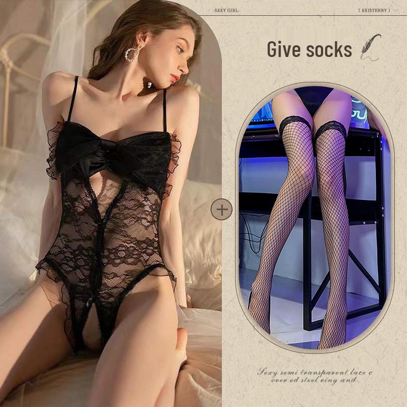 Muyao Women's Sexy Mesh Lace Bodysuit with Big Bow