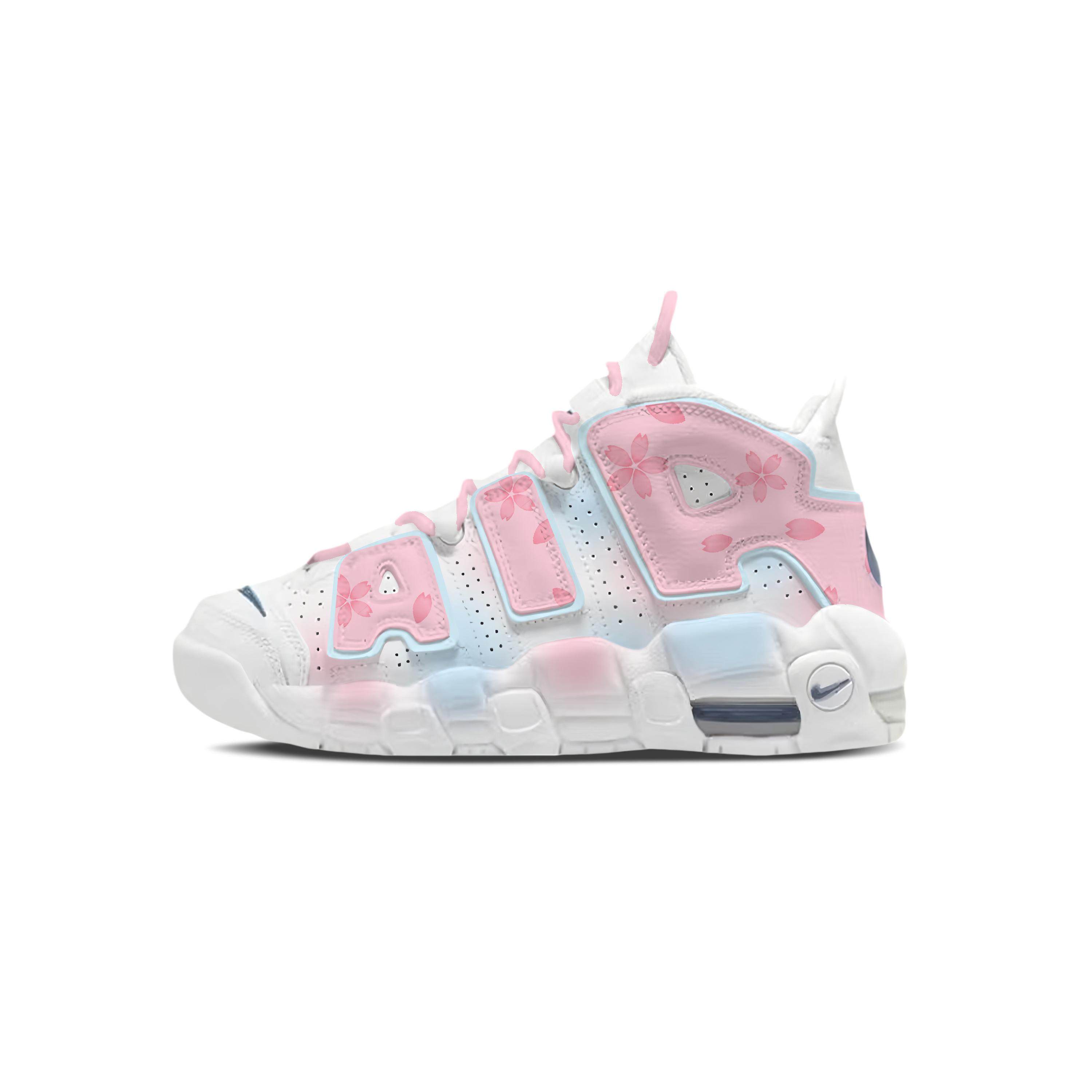 

Nike Air More Uptempo Pink Cherry Blossom Ice Blue Air Cushioning Abrasion Resistant Mid top Basketball Shoes Women s DH9719-100(Team1868- ) 39