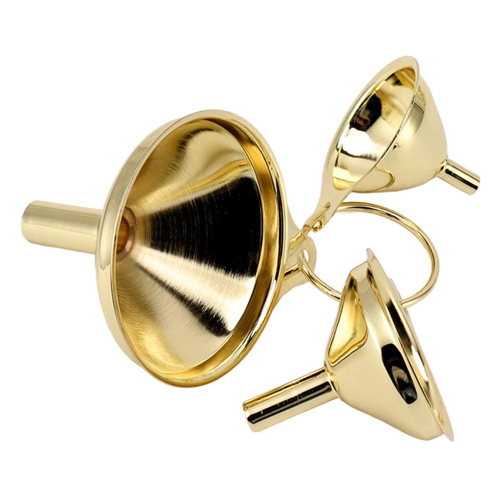 3 Pieces Gold Kitchen Funnel Set Narrow Valve Rod Food Grade Stainless Steel Funnel Small Metal Mini Hopper Home & Restaurant