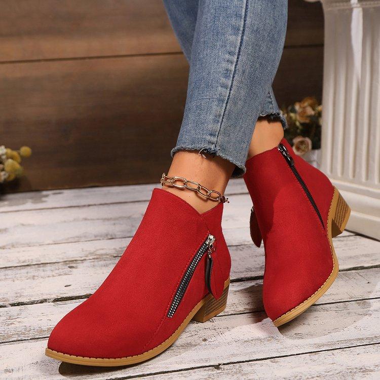 New Women's Wide Width Platform Martin Boots Solid Color Pointed Toe Side Zipper Ankle Boots Chunky Sole
