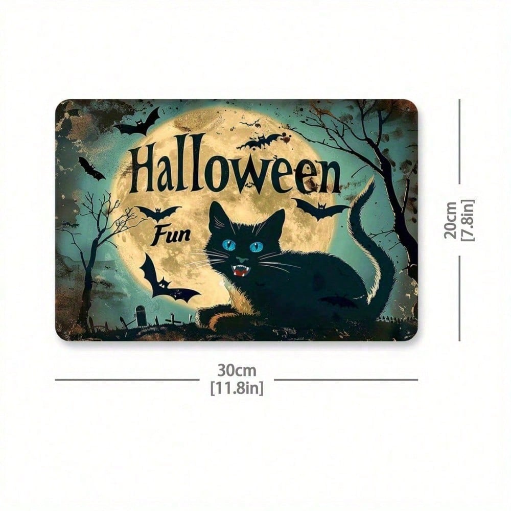 Halloween Black Cat Metal Tin Sign Vintage Wall Art Moon Bats Decor 20x30cm разноцветный