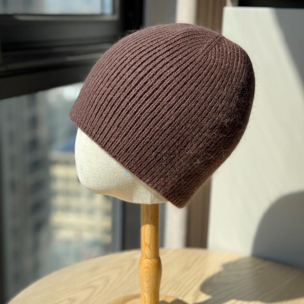 New Rabbit Woolen Hat for Men and Women Autumn and Winter Knitted Plush Striped Solid Color Dome Versatile Warm Hat for Couples